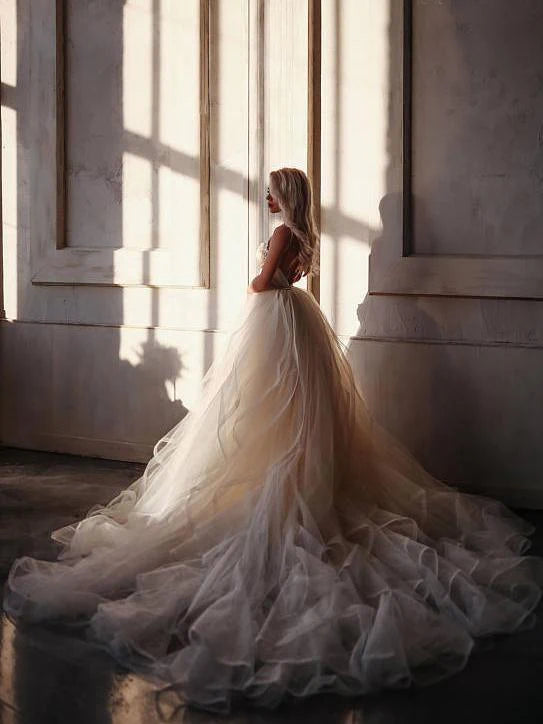 Wholesa A-line Straps Floor length Beading Long Prom Dress Wedding Dress