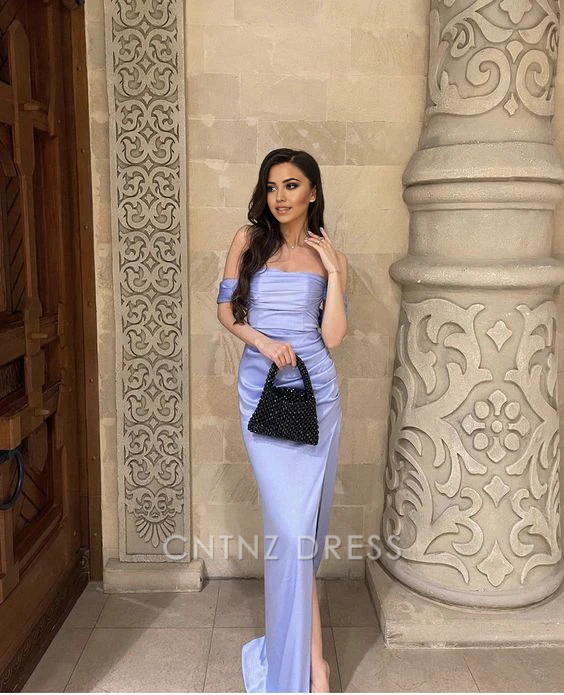 Wholesa Sheath Off The Shoulder Lilac formal dresses Bridesmaid Dresses evening gown Prom Dress With Slit