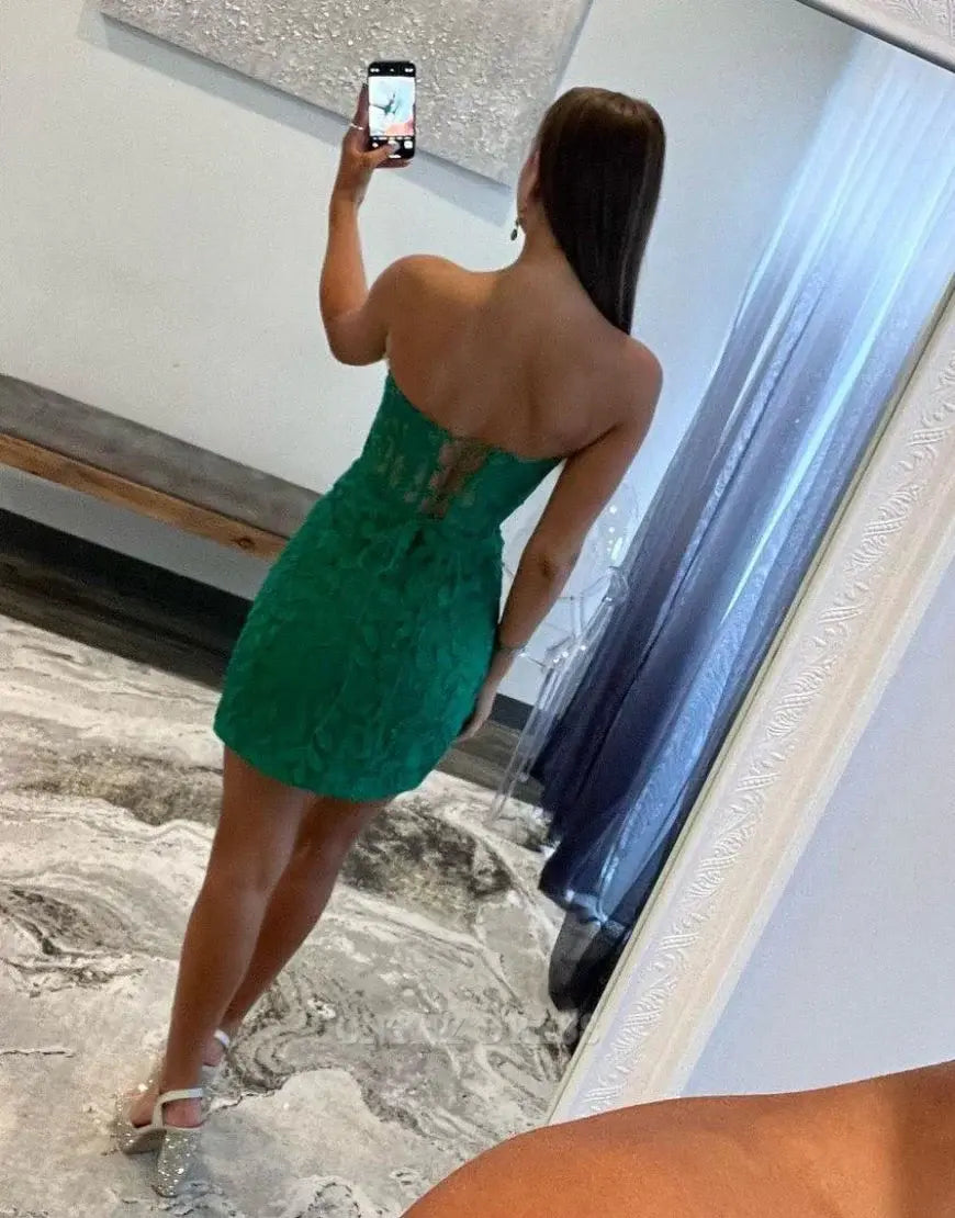 Wholesa Sheath Sweetheart Corset Back Bodycon Lace Green formal dresses Bridesmaid Dresses evening gown Prom Dress Homecoming Dress