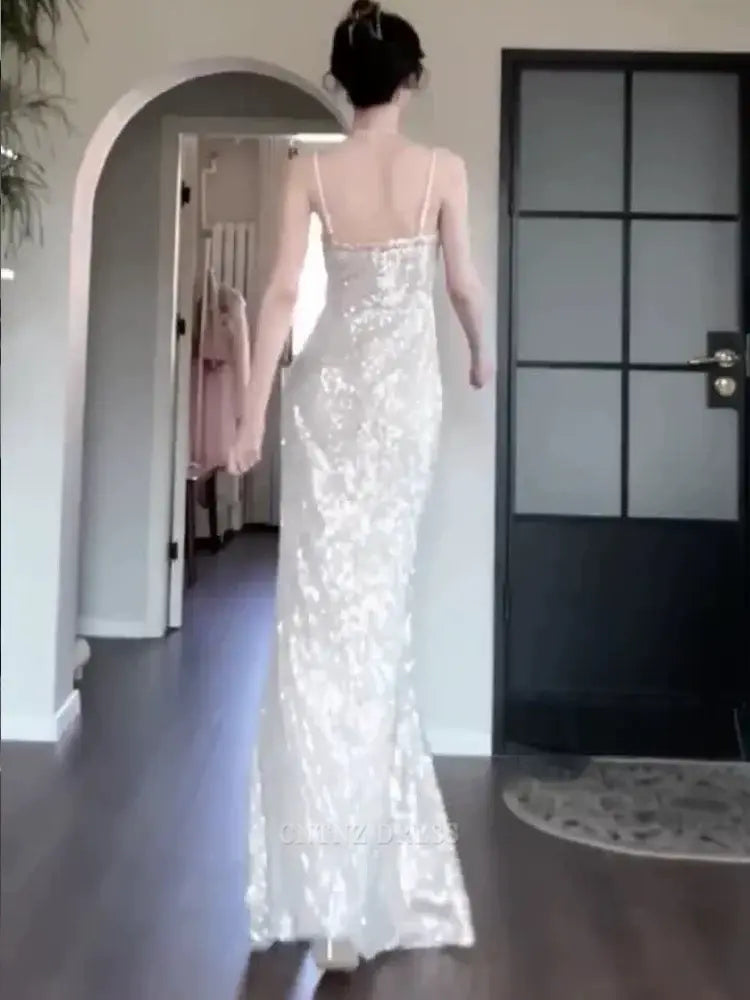 Wholesa Mermaid Spaghetti Straps Sequin formal dresses Bridesmaid Dresses evening gown Prom Dress