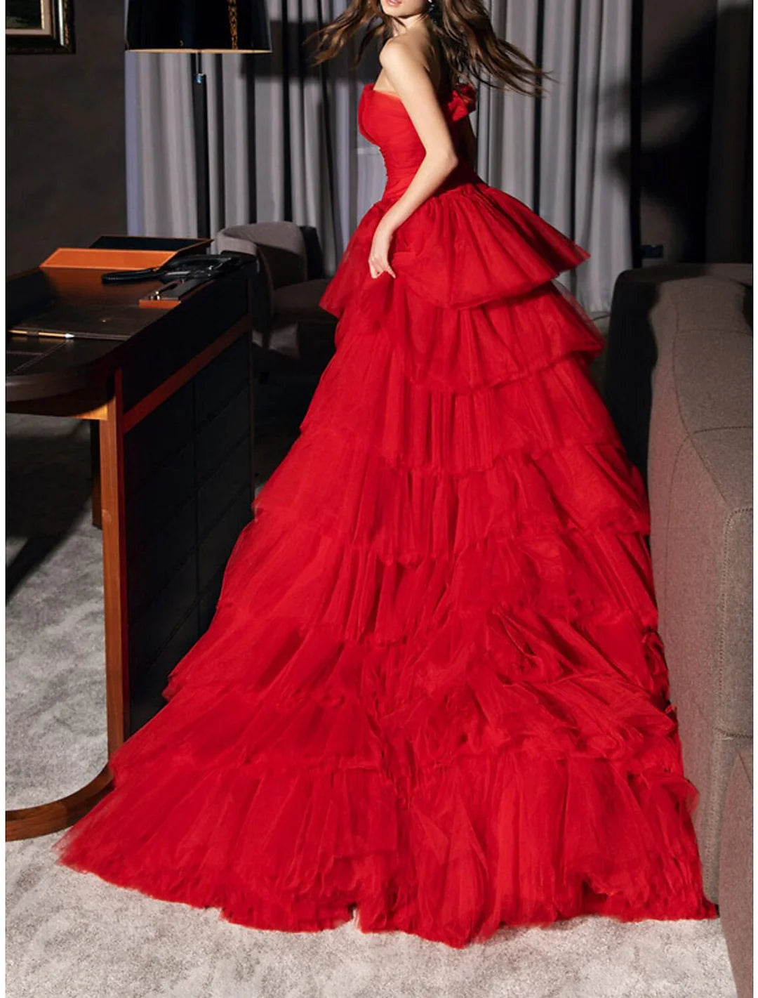 Wholesa A-Line Strapless Asymmetrical Prom Dresses