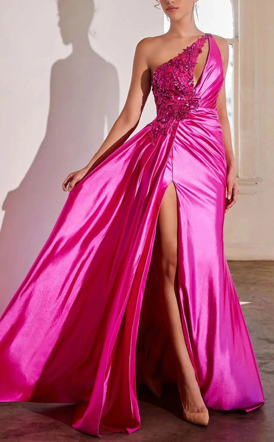 Wholesa Sheath One-Shoulder Floor-Length Prom Dresses