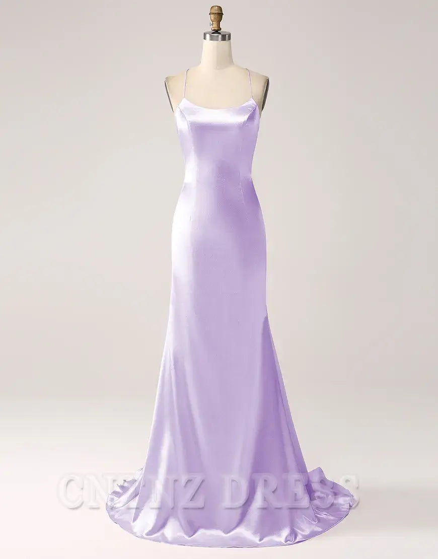 Wholesa Mermaid Spaghetti Straps Satin Lace-Up Blush Long formal dresses evening gown Prom Dress