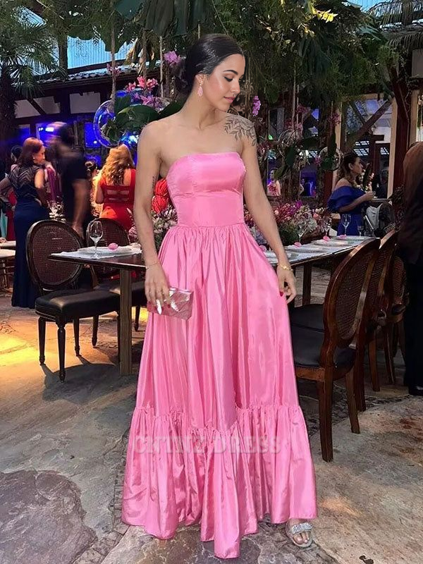 Wholesa A-line Strapless Pink formal dresses Bridesmaid Dresses evening gown Prom Dress