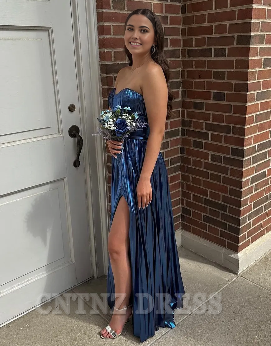 Wholesa A-Line Strapless Corset Long formal dresses evening gown Prom Dress with Slit