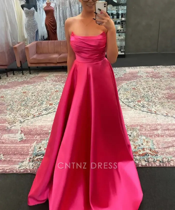 Wholesa A-line Strapless Satin Pleated Sage Green Long formal dresses Bridesmaid Dresses evening gown Prom Dress