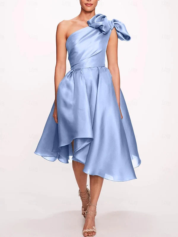 Wholesa A-Line One Shoulder Sleeveless Tea Length Cocktail Dresses