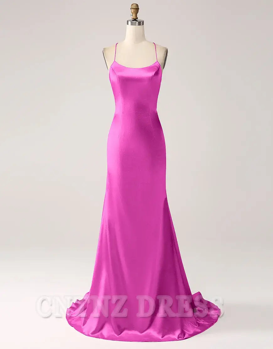 Wholesa Mermaid Spaghetti Straps Satin Lace-Up Blush Long formal dresses evening gown Prom Dress