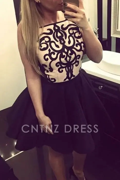 CNTNZ DRESS Hot Sale Short Prom Dress A-Line Bateau Appliques Spaghetti Strap Sleeveless Retro Homecoming Dress