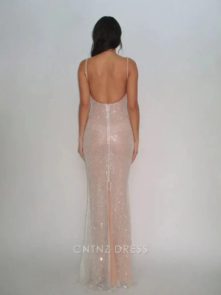 Wholesa Mermaid Simple Straps Sequin formal dresses Bridesmaid Dresses evening gown Prom Dress