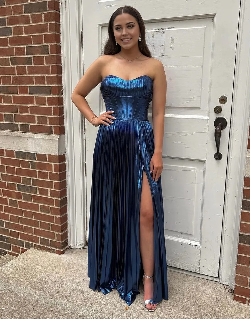 Wholesa A-Line Strapless Corset Long formal dresses evening gown Prom Dress with Slit