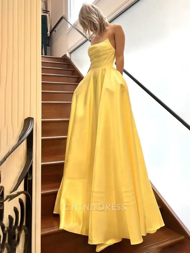 Wholesa A-line Strapless Satin Pleated Sage Green Long formal dresses Bridesmaid Dresses evening gown Prom Dress