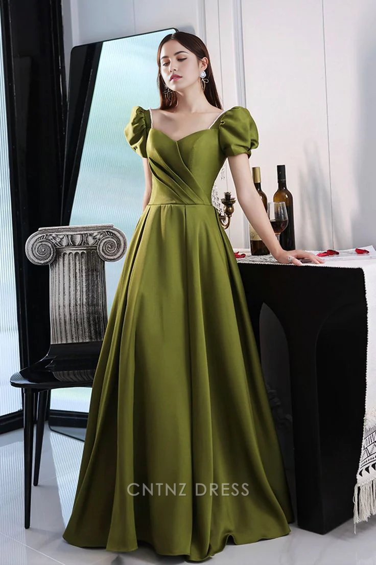 Wholesa A-Line Sweetheart Satin Green Long formal dresses Bridesmaid Dresses evening gown Prom Dress