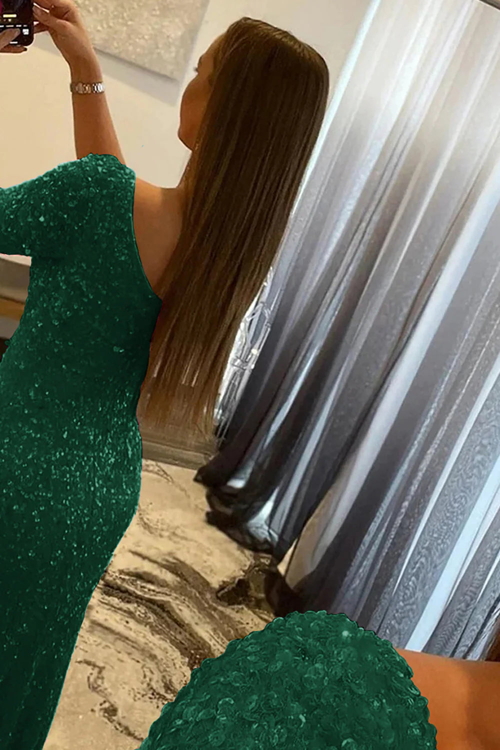 Wholesa Mermaid One Shoulder Sequined Prom Dress