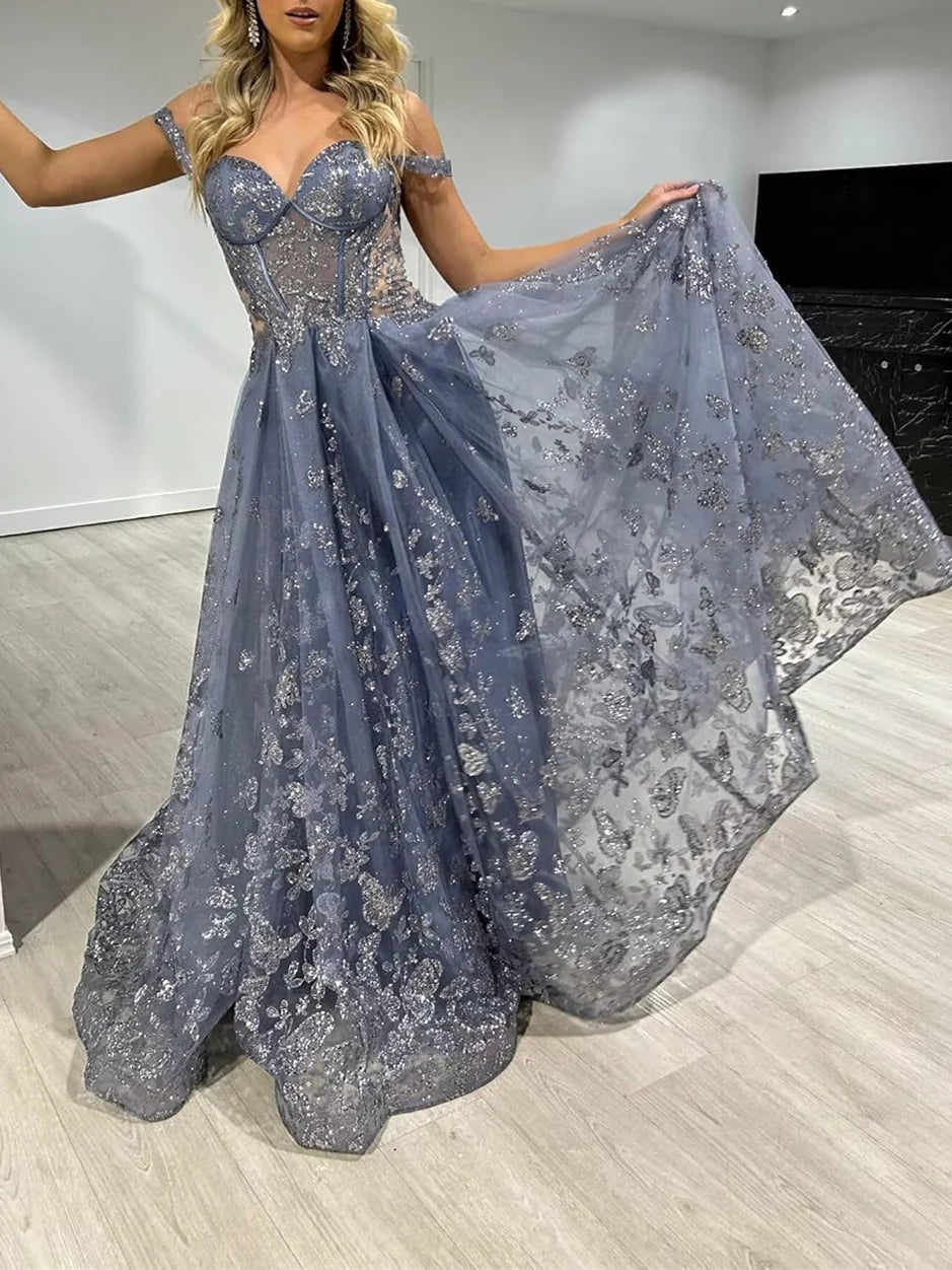 Wholesa A-Line Sweetheart Spaghetti Straps Floor-Length Prom Dress