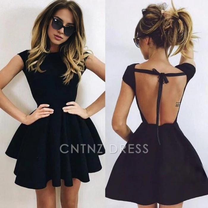 CNTNZ DRESS Hot Sale Short Prom Dress A-Line Scoop Backless Short Sleeves Ruched Cocktail Dress Homecoming Dress
