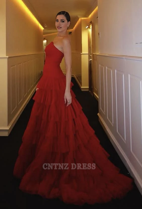 Wholesa Sheath Strapless Burgundy Tiered formal dresses Bridesmaid Dresses evening gown Prom Dress