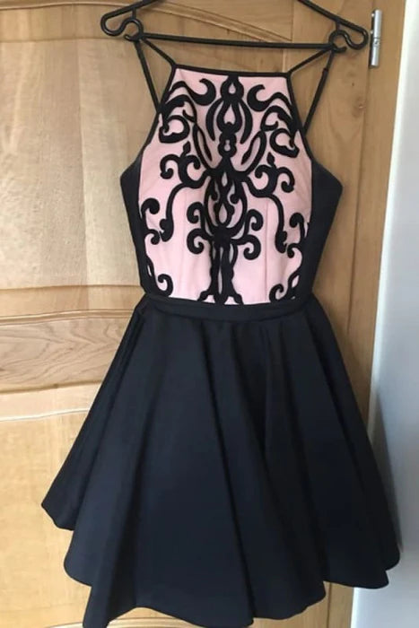 CNTNZ DRESS Hot Sale Short Prom Dress A-Line Bateau Appliques Spaghetti Strap Sleeveless Retro Homecoming Dress
