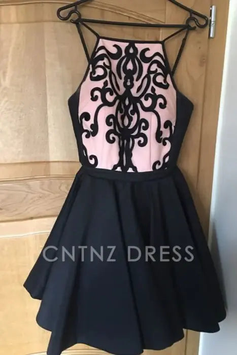 CNTNZ DRESS Hot Sale Short Prom Dress A-Line Bateau Appliques Spaghetti Strap Sleeveless Retro Homecoming Dress