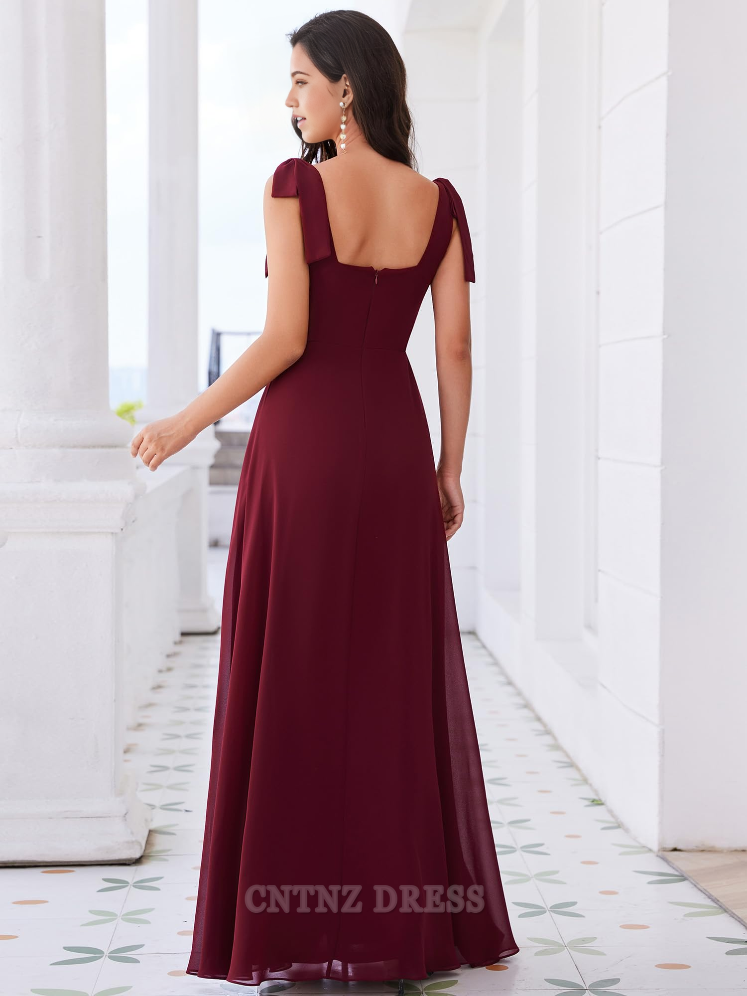 Wholesa A Line Square Neck Sleeveless Split formal dresses Bridesmaid Dresses evening gown Prom Dress