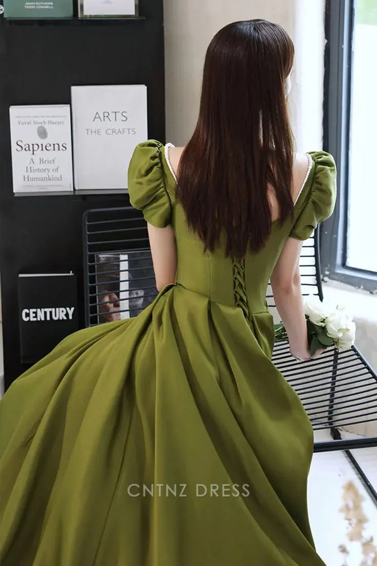 Wholesa A-Line Sweetheart Satin Green Long formal dresses Bridesmaid Dresses evening gown Prom Dress