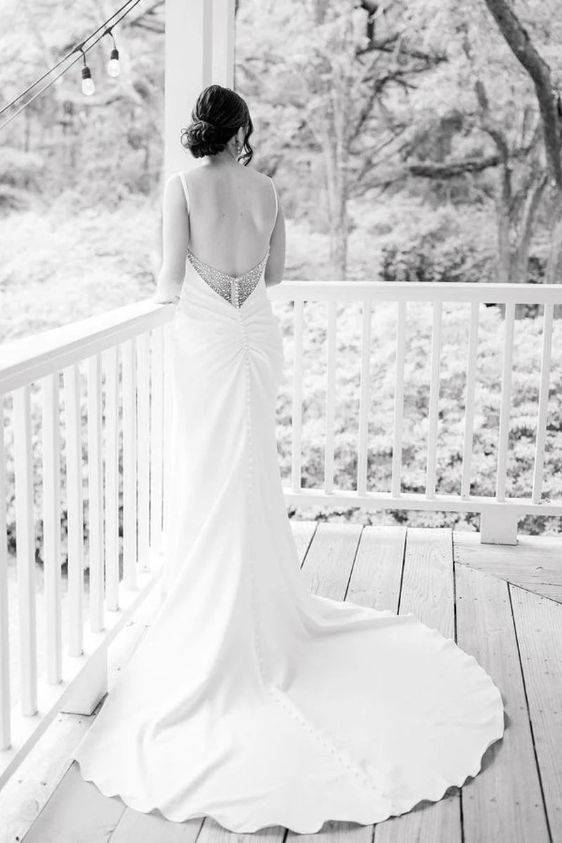 Wholesa Mermaid Satin Cowl Neck Wedding Dress with Slit