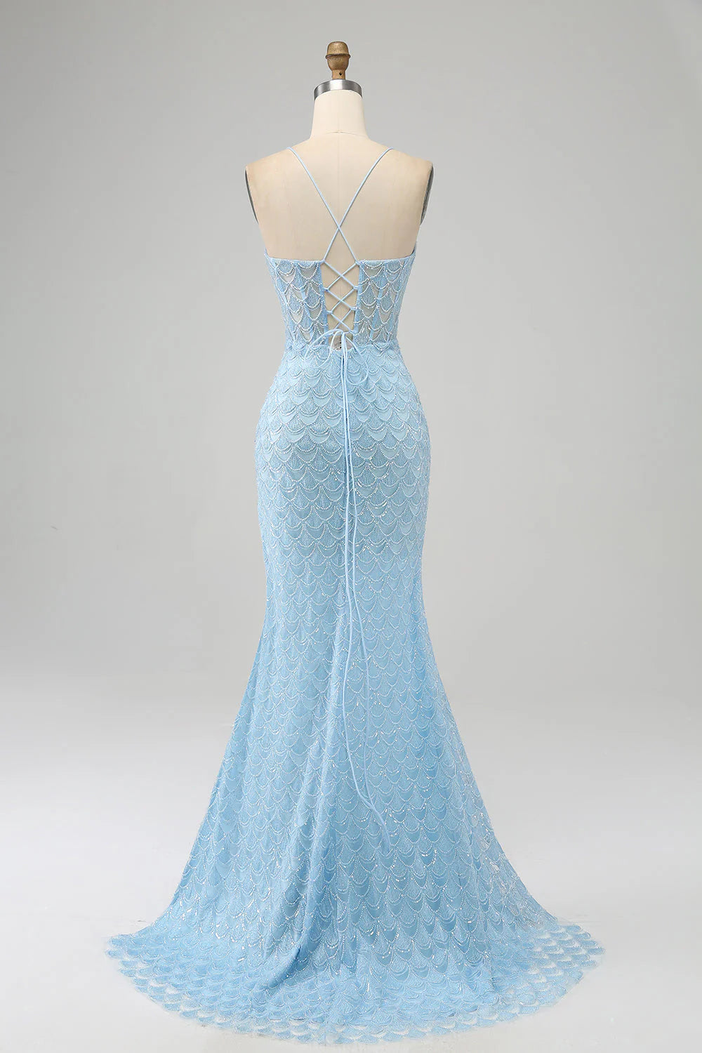 Wholesa Mermaid Glitter Spaghetti Straps Prom Dress with Slit