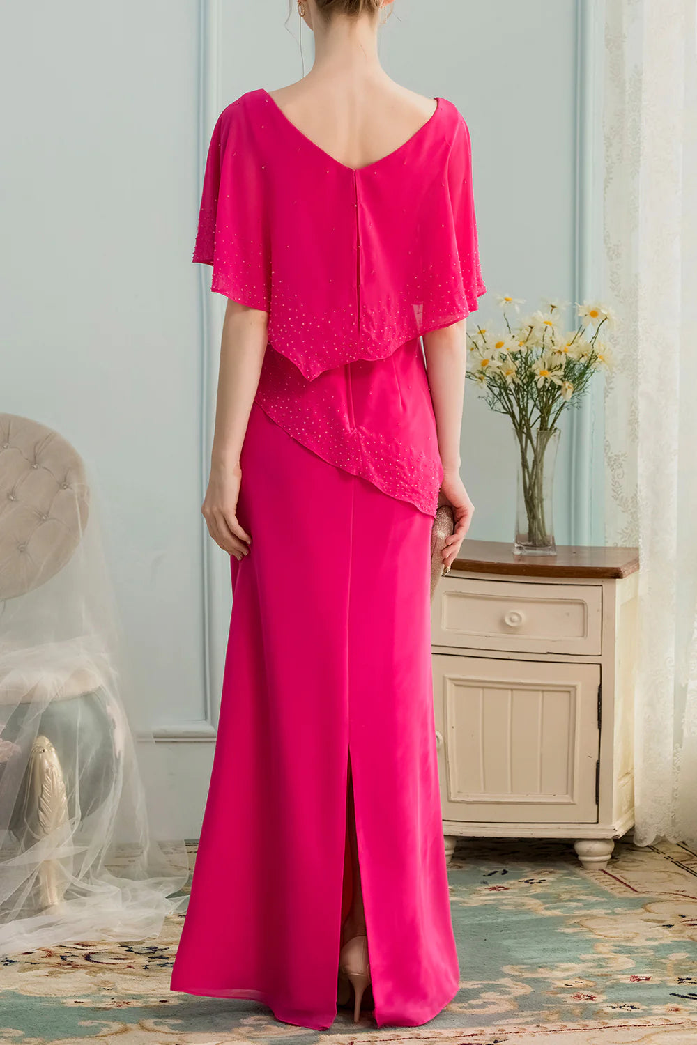 Wholesa A-line Long Chiffon Bridesmaid Dress Mother of the Bride Dresses With Beading