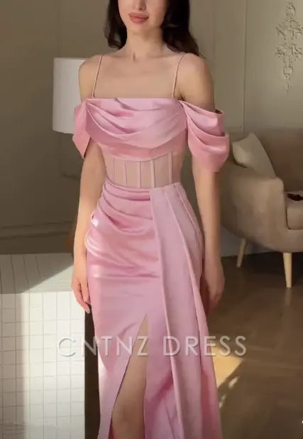 Wholesa Mermaid Elegant Off The Shoulder Pink formal dresses Bridesmaid Dresses evening gown Prom Dress