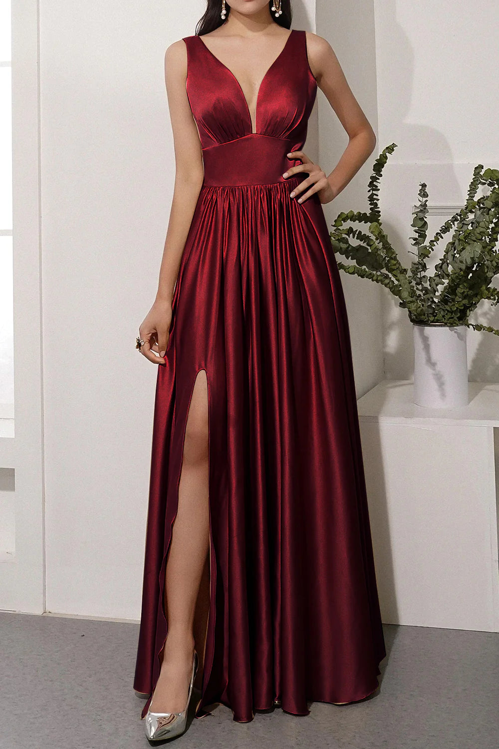 Wholesa Satin Long Prom Party Dress With Slit