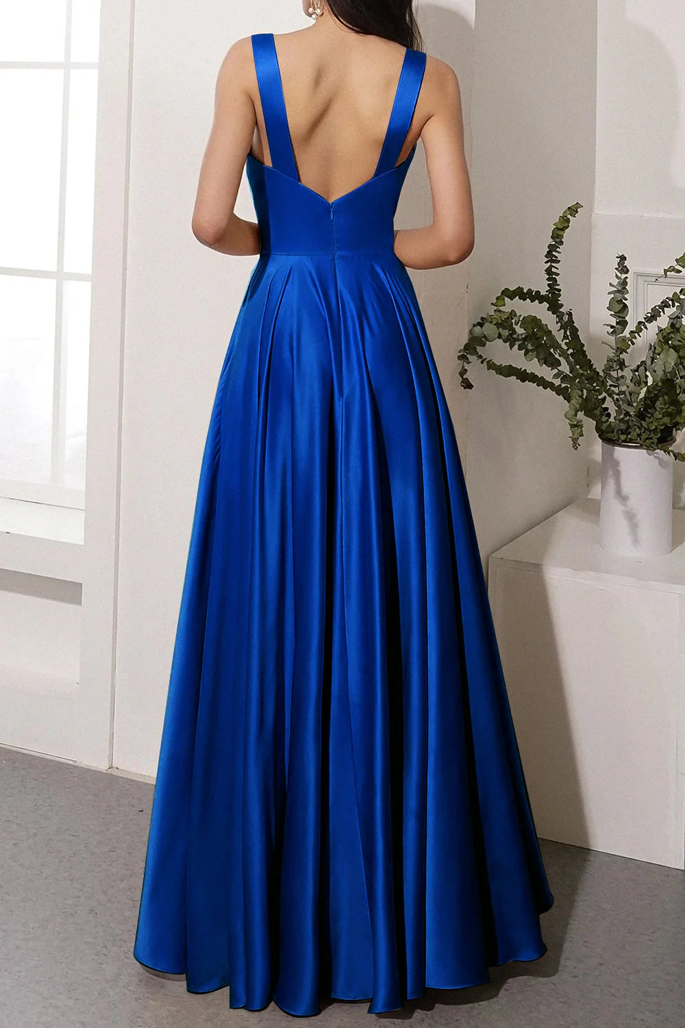 Wholesa A-line Satin Long Prom Party Dress With Slit