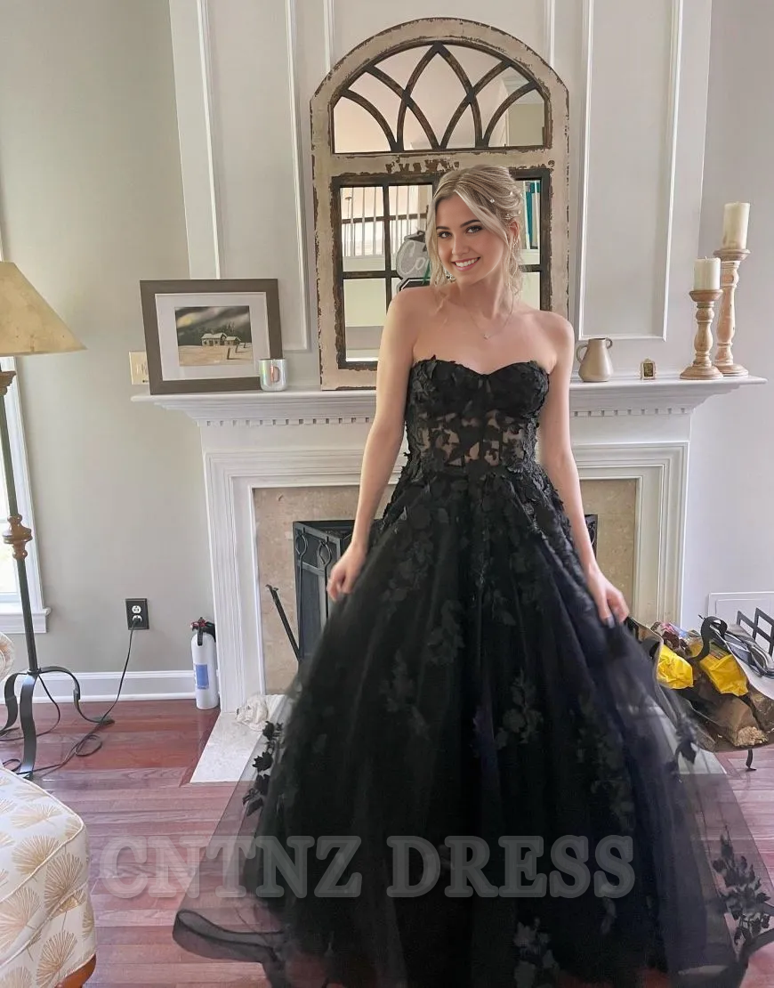 Wholesa A-Line Strapless sleeveless formal dresses evening gown Prom Dress With Appliques