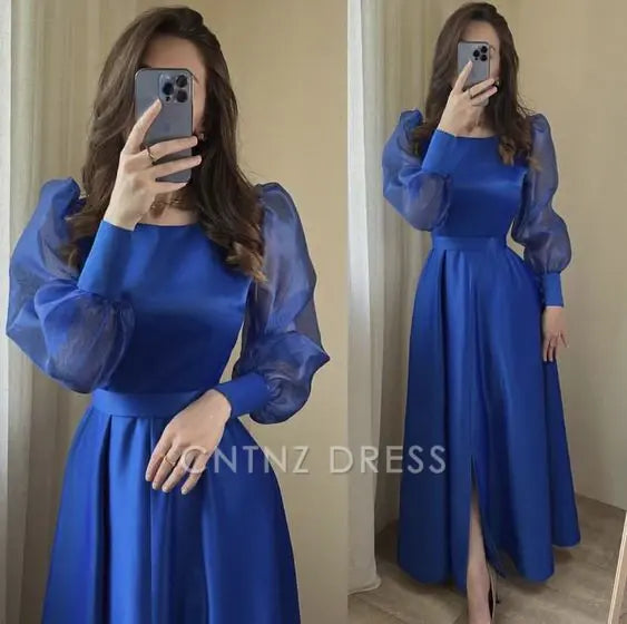 Wholesa A-line Long Sleeve Royal Blue formal dresses Bridesmaid Dresses evening gown Prom Dress