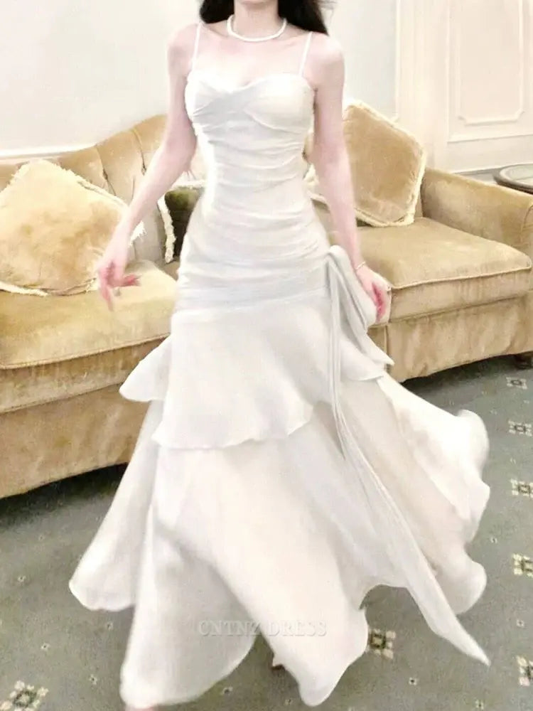 Wholesa Sheath Elegant Straps Sleeveless White formal dresses Bridesmaid Dresses evening gown Prom Dress