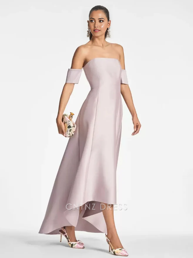Wholesa A-Line Short Sleeves Pleated High Low Floor-Length Guest Dresses Mother of the Bride Dresse