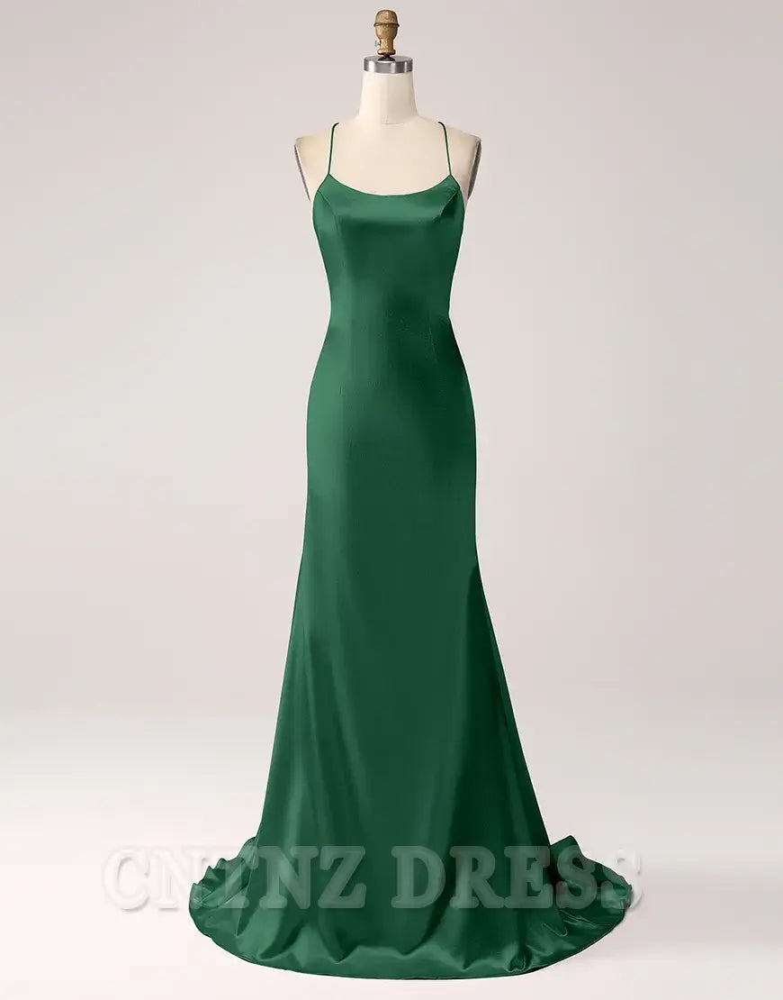 Wholesa Mermaid Spaghetti Straps Satin Lace-Up Blush Long formal dresses evening gown Prom Dress