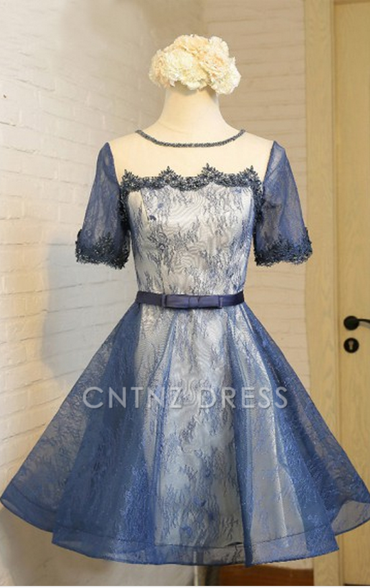 CNTNZ DRESS Hot Sale Short Prom Dress A-Line Crew Short Sleeves Lace Fashion Graduation Dress Retro Homecoming Dress