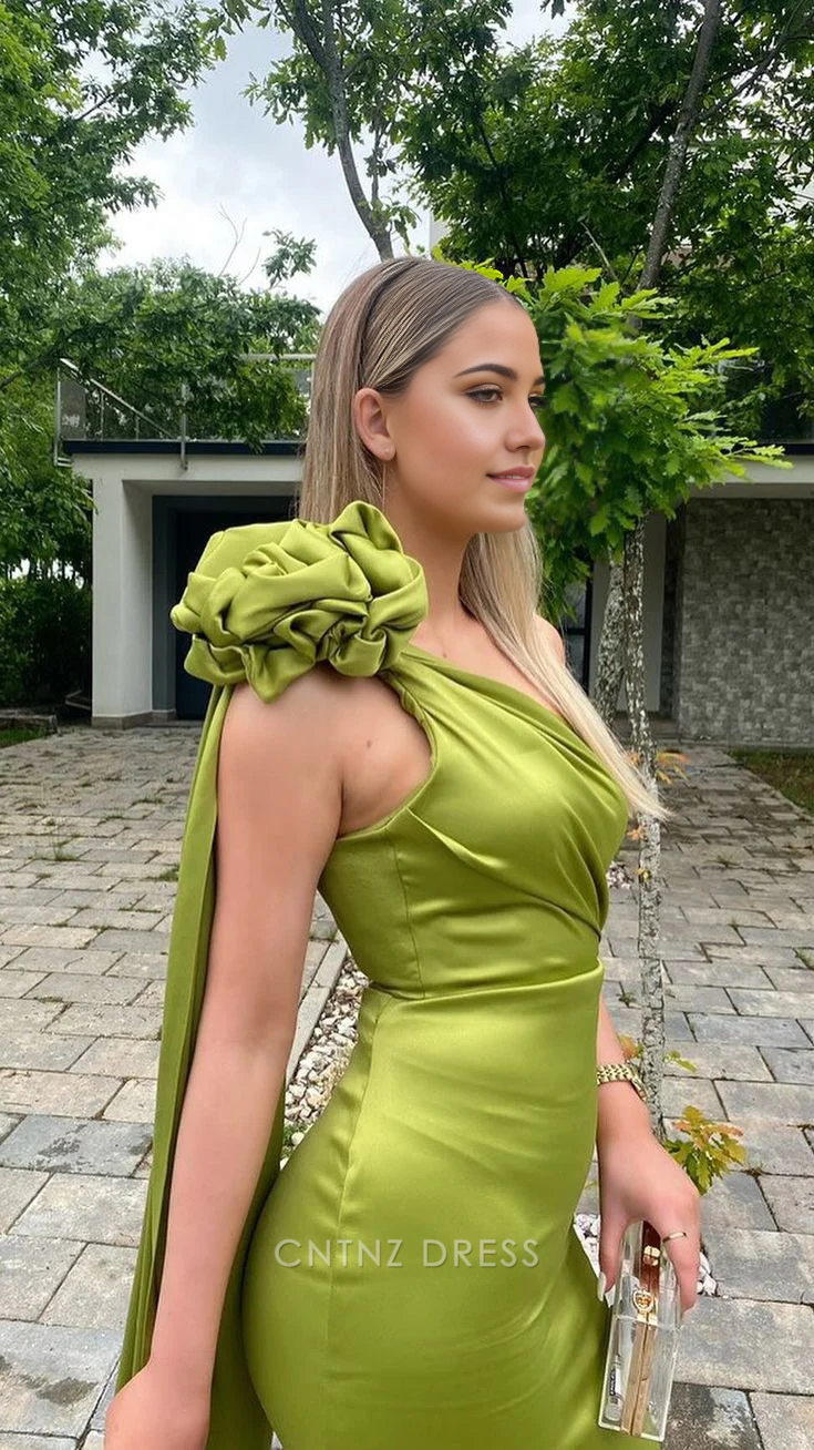 Wholesa Sheath One Shoulder Olive Green Sexy Long formal dresses Bridesmaid Dresses evening gown Prom Dress