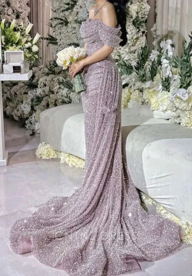 Wholesa Mermaid Off The Shoulder Beautiful Sequin formal dresses Bridesmaid Dresses evening gown Prom Dress