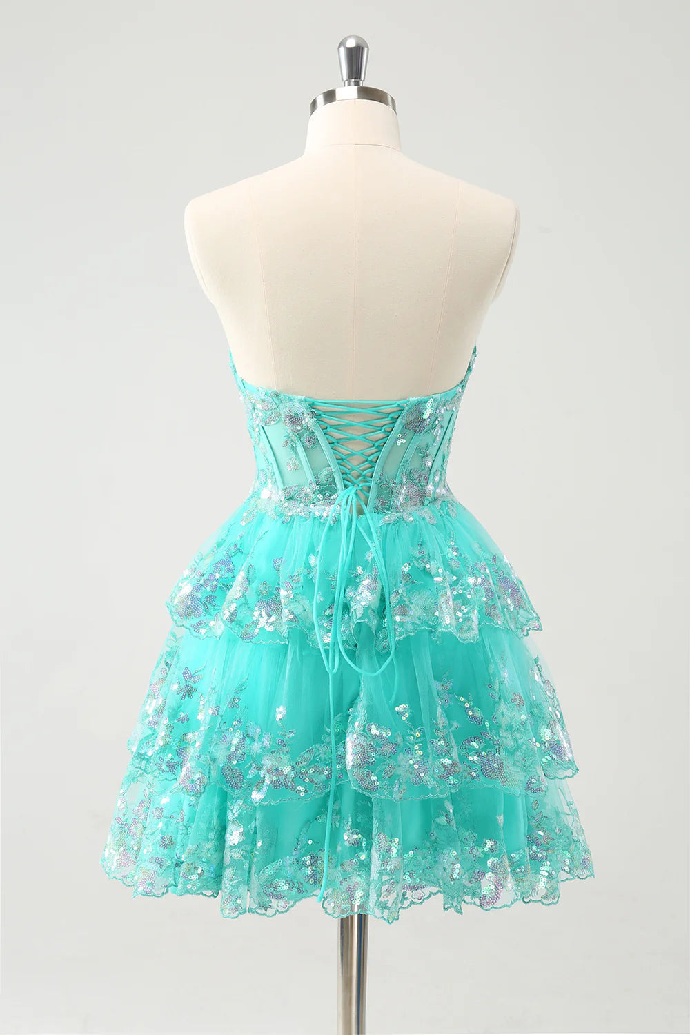Wholesa A-Line Sequined Tiered Strapless Short Prom Dress Homecoming Dresses