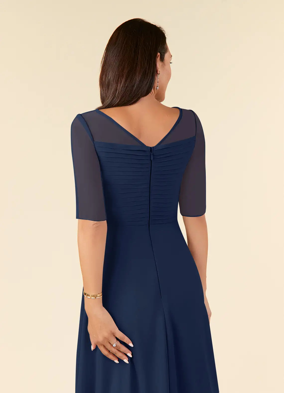 Wholesa A-Line Dark Navy Boatneck Pleated Chiffon Dress Mother of the Bride Dresses