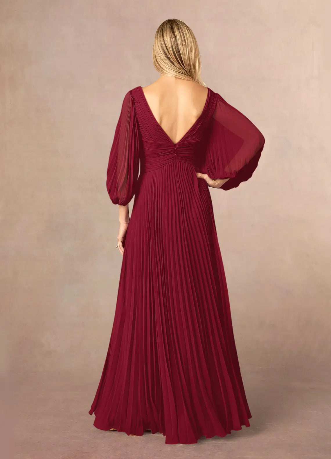 Wholesa A-Line V-Neck Pleated Chiffon Burgundy formal dresses evening dress Mother of the Bride Dresses