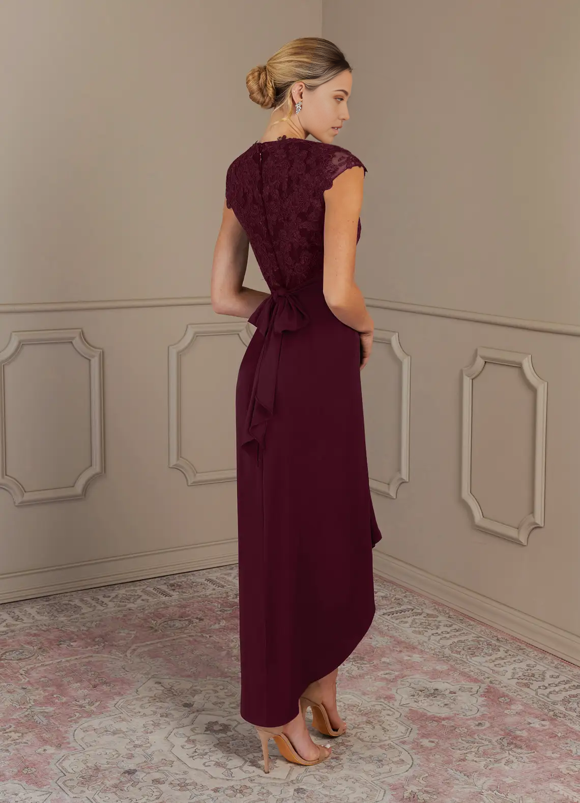 Wholesa A-Line V-Neck Appliques Lace Cabernet formal dresses evening dress Mother of the Bride Dresses
