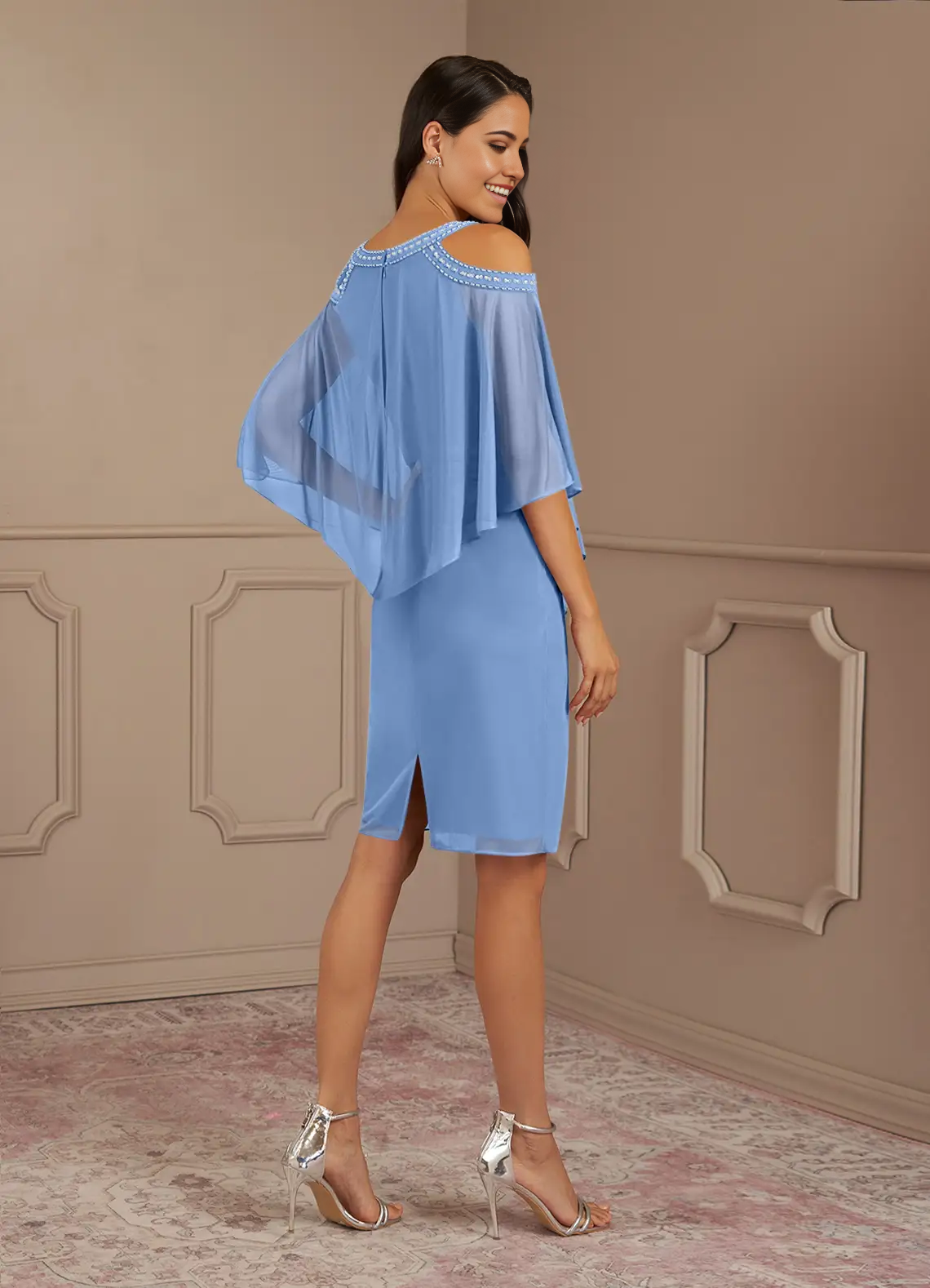 Wholesa Sheath Sequins Steel Blue formal dresses evening dress Mother of the Bride Dresses