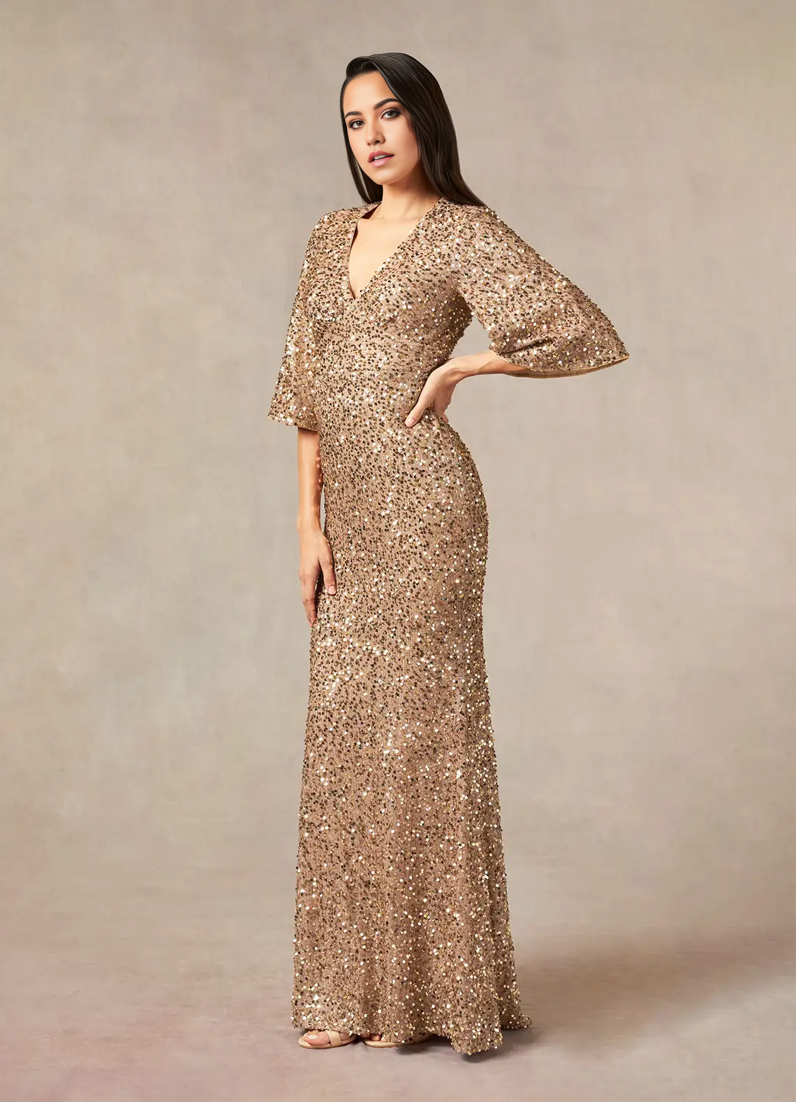 Wholesa Mermaid V-Neck Sequins Champagne formal dresses evening dress Mother of the Bride Dresses