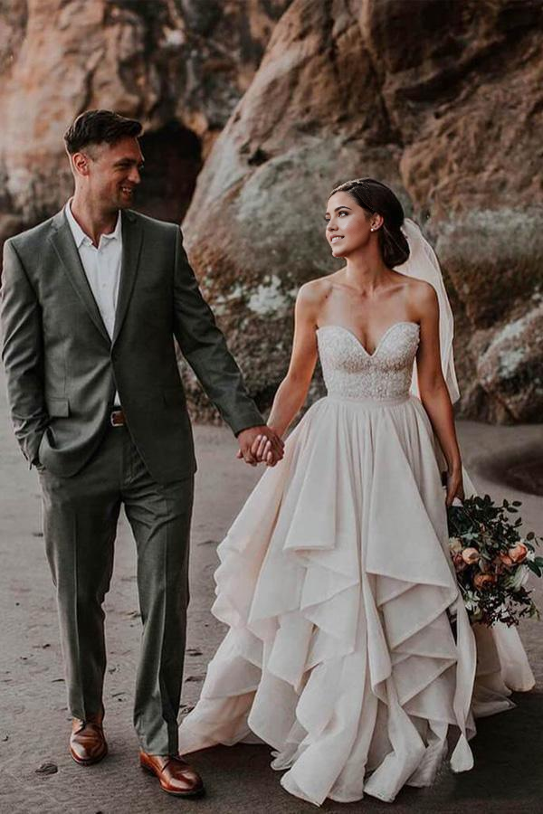Wholesa A-line Sweetheart Neck Beaded Bodice Wedding Gowns Wedding Dresses
