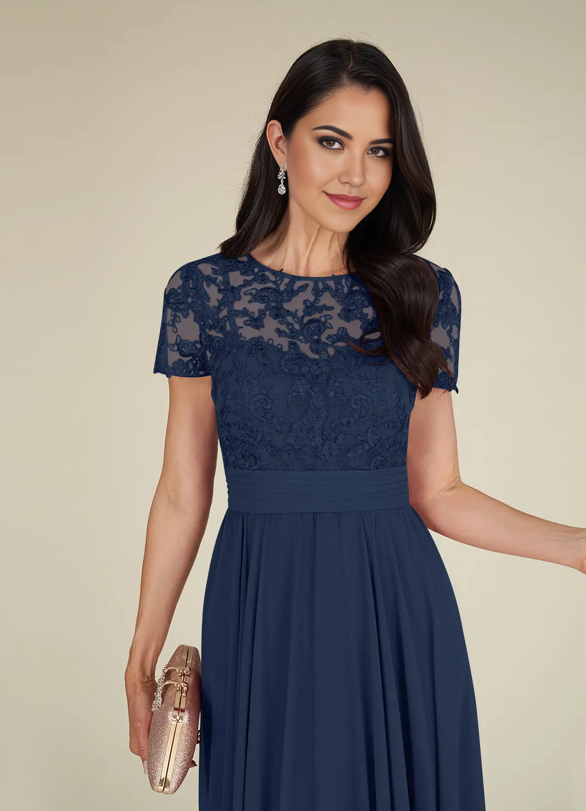 Wholesa A-Line Lace Chiffon Dark Navy formal dresses evening dress Mother of the Bride Dresses