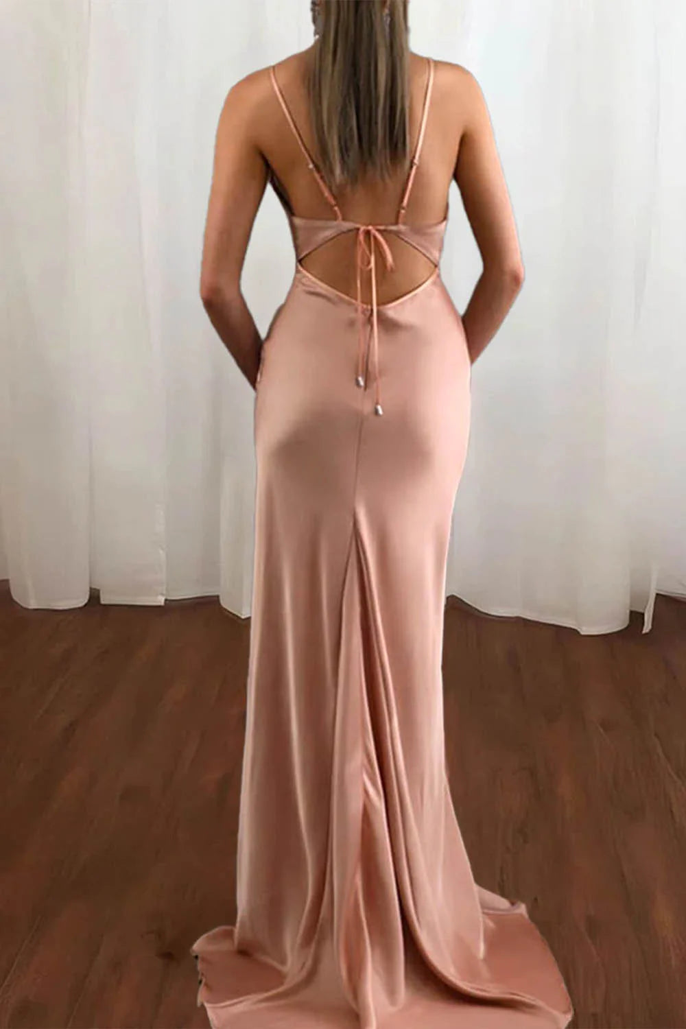 Wholesa Mermaid Spaghetti Straps Satin Long Prom Dress