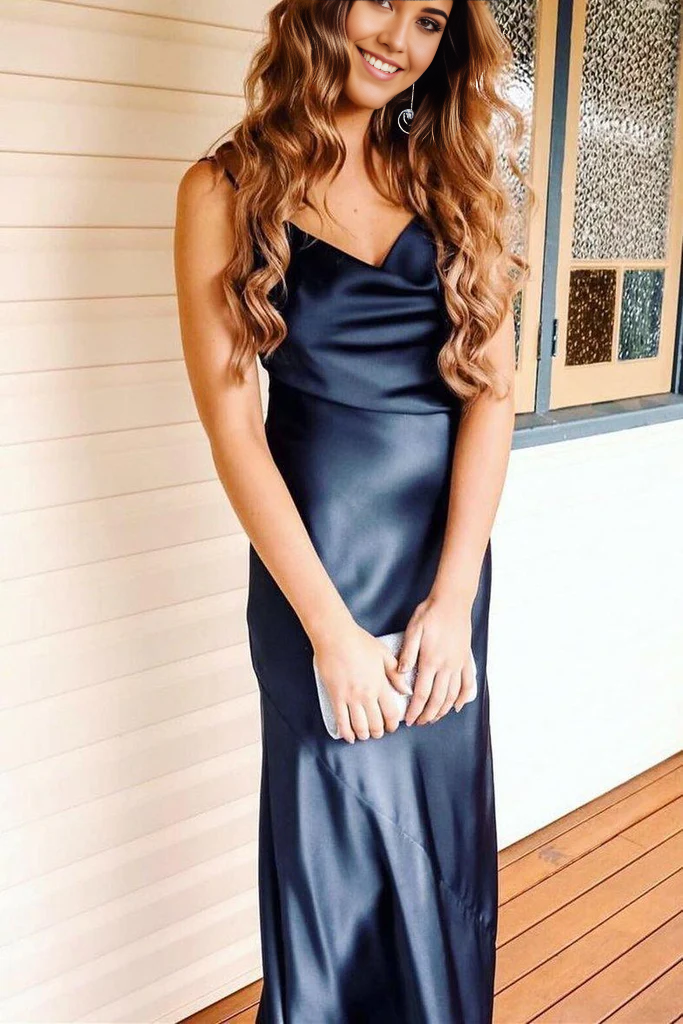 Wholesa Mermaid Elegant Pink Long Prom Dresses Evening Dress with Cowl Neck