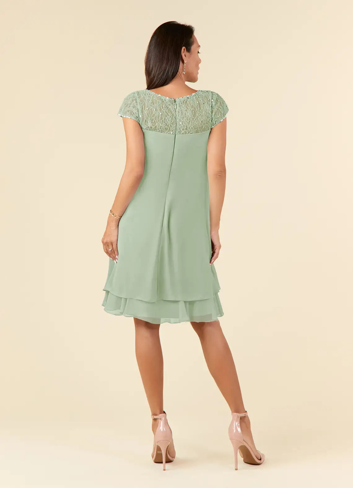 Wholesa Elegant Crew Neck Chiffon Tea Length Dusty Sage formal dresses evening dress Mother of the Bride Dresses